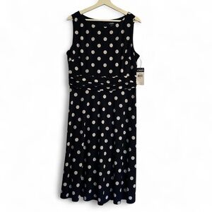 NWT Chaps Dark Navy Blue and White polka dot sleeveless dress with a retro vibe